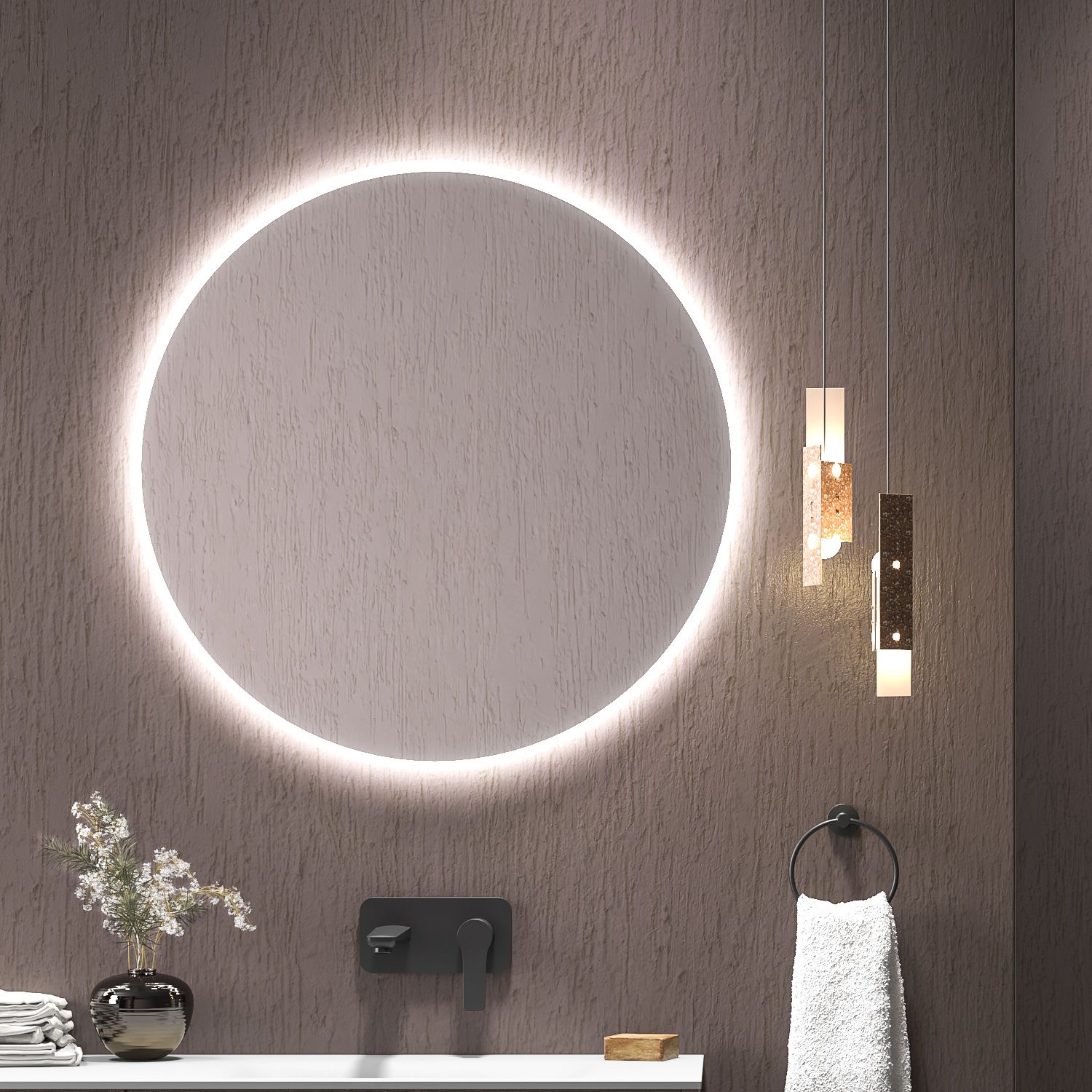 Огледало с осветление Sardes Ф80 см. – кръгло LED огледало 80см, 6500K, IP44, онлайн магазин KERANOVA