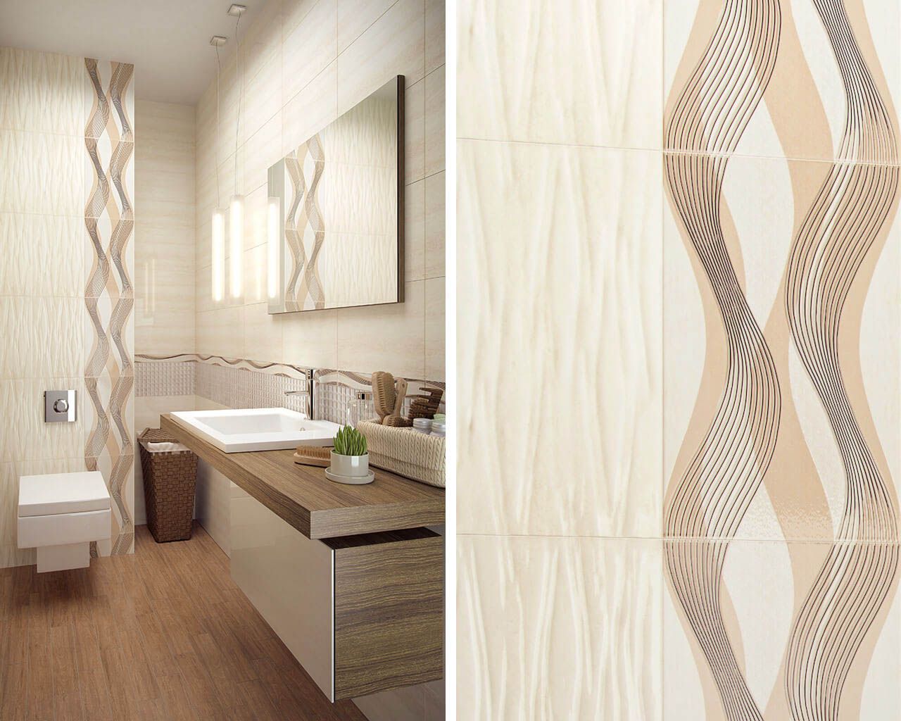 Баня Sari 25x40 - Paradyz гланцирани плочки за баня от Ceramika Paradyz, онлайн магазин KERANOVA, дизайн с вълнообразен декор