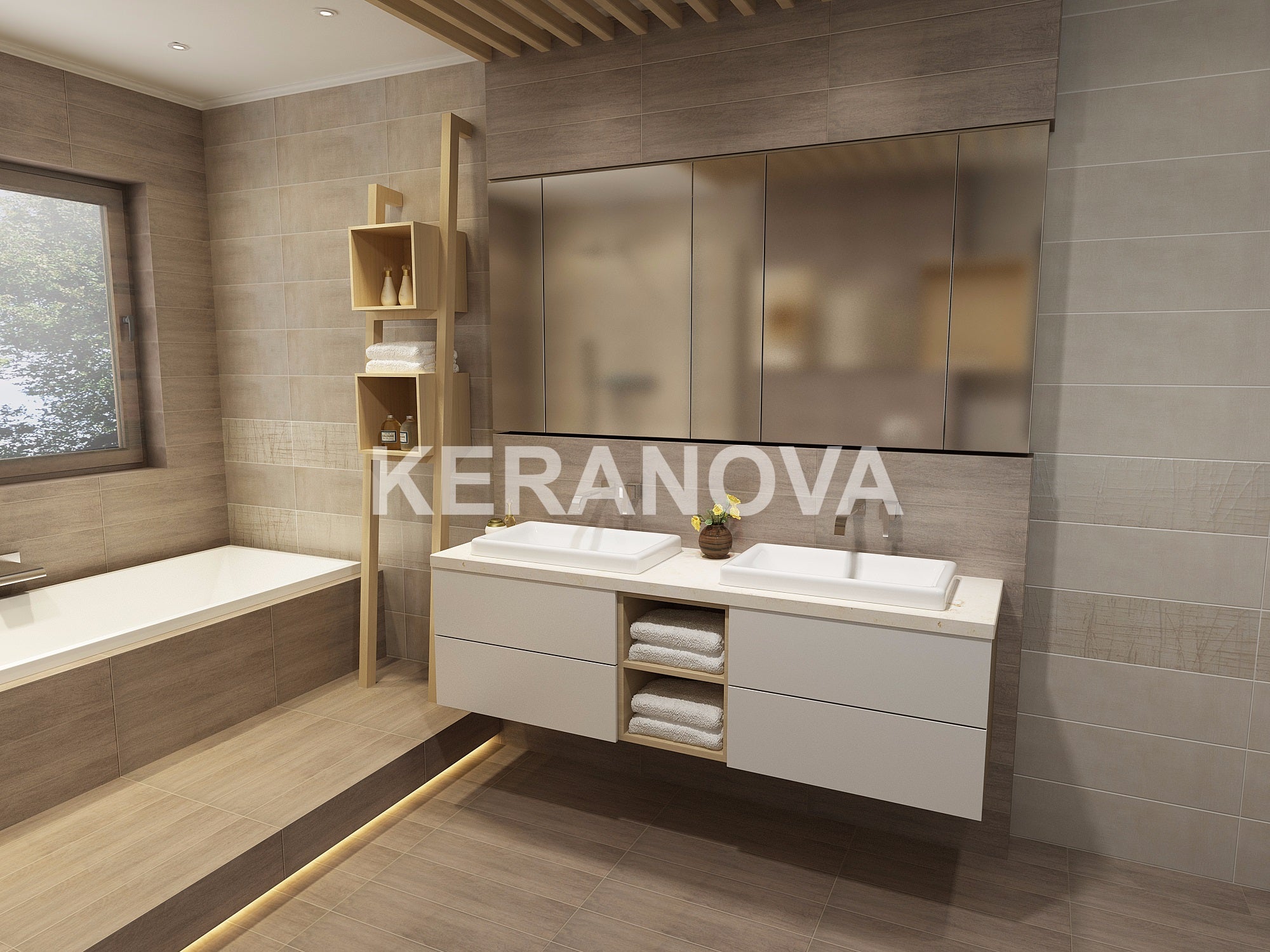 Баня Serdika 20x60 матирани испански плочки в модерна баня - онлайн магазин KERANOVA