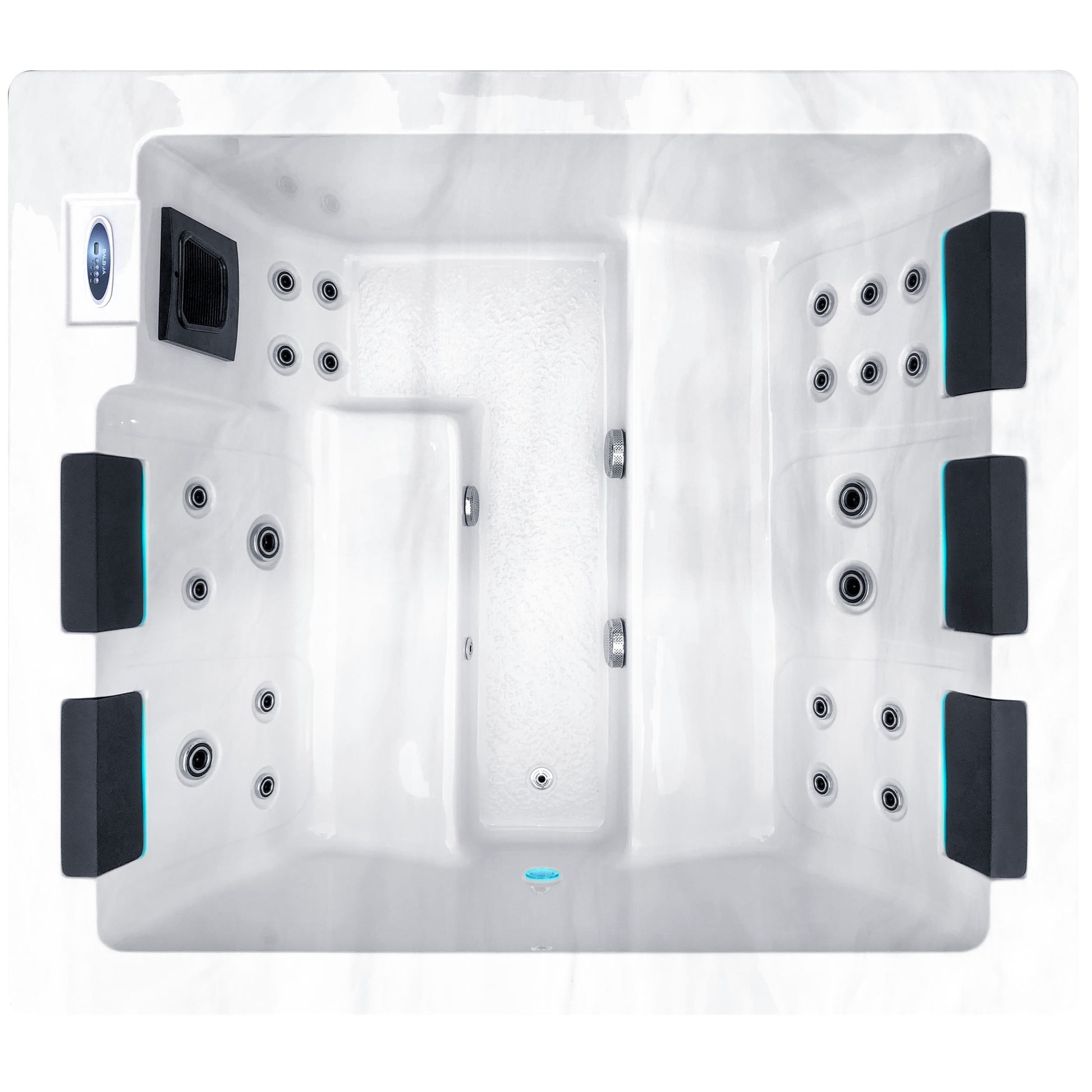 Serene 5 210x190 см. бял джакузи с кубичен дизайн, подсветка и възглавници – онлайн магазин за обзавеждане за бани KERANOVA