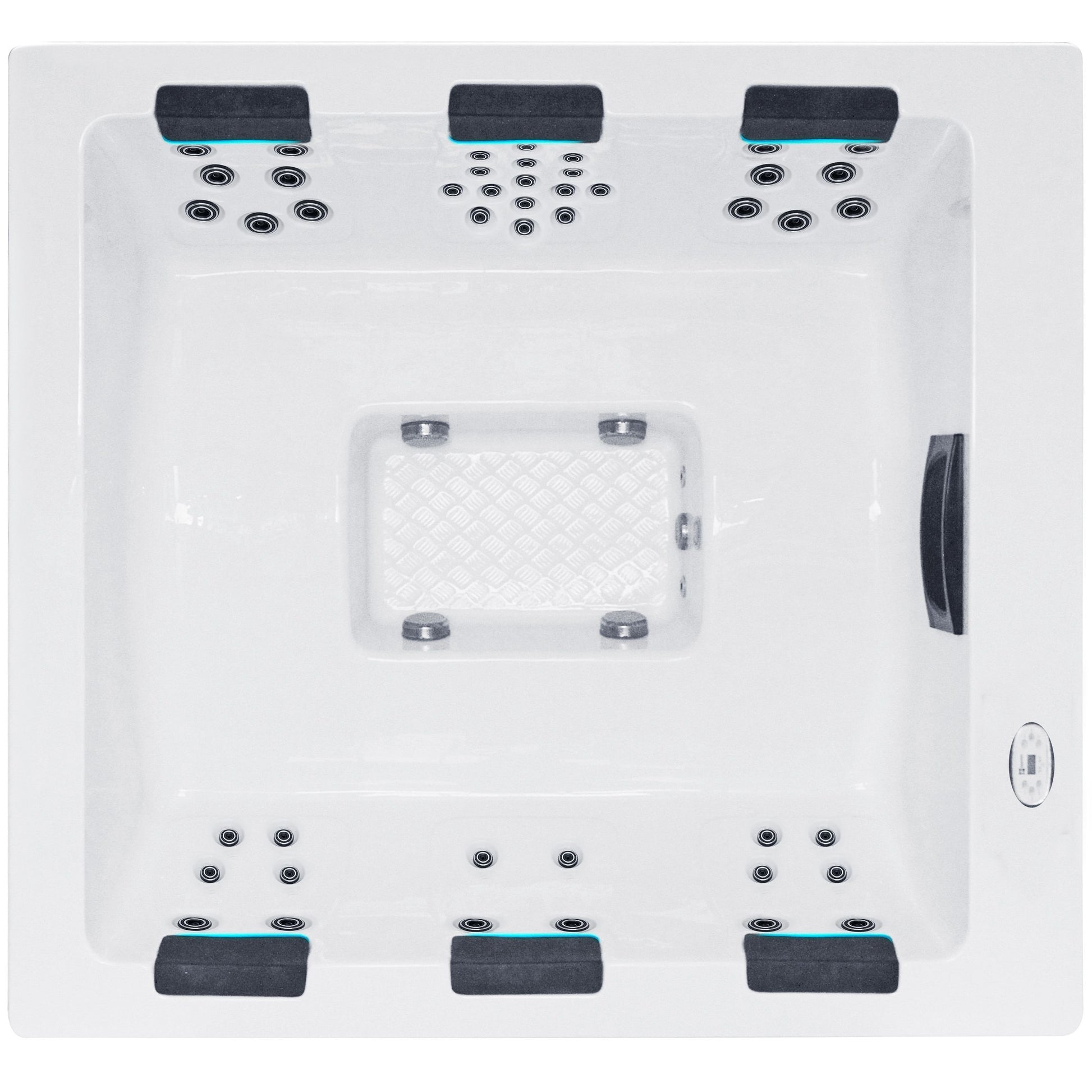 Serene 6 243x224 см. бял квадратен джакузи с 2 лежанки и 2 седящи места, LED осветление, хибридно отопление – KERANOVA