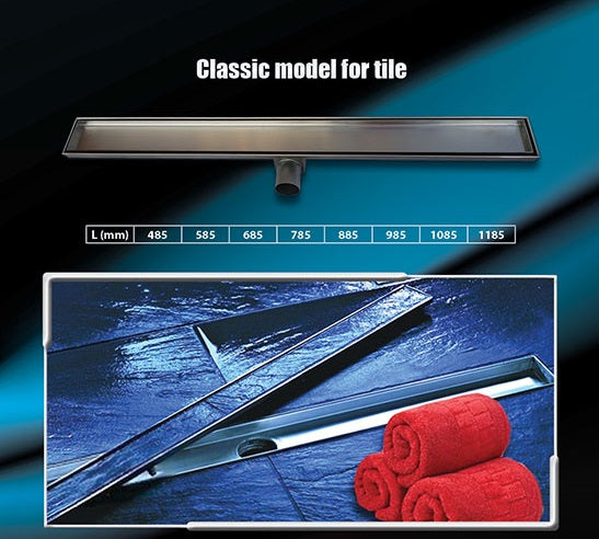 Линеен сифон за вграждане на плочка - иноксов линеен сифон за баня, произведен в България от KERANOVA, луксозен дизайн