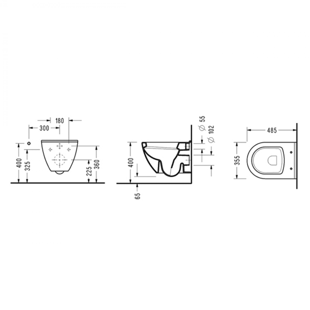 Промо пакет Serel SM12 с биде, смесител и Grohe с хром бутон - схема и размери конзолна тоалетна Smart SM12 за KERANOVA