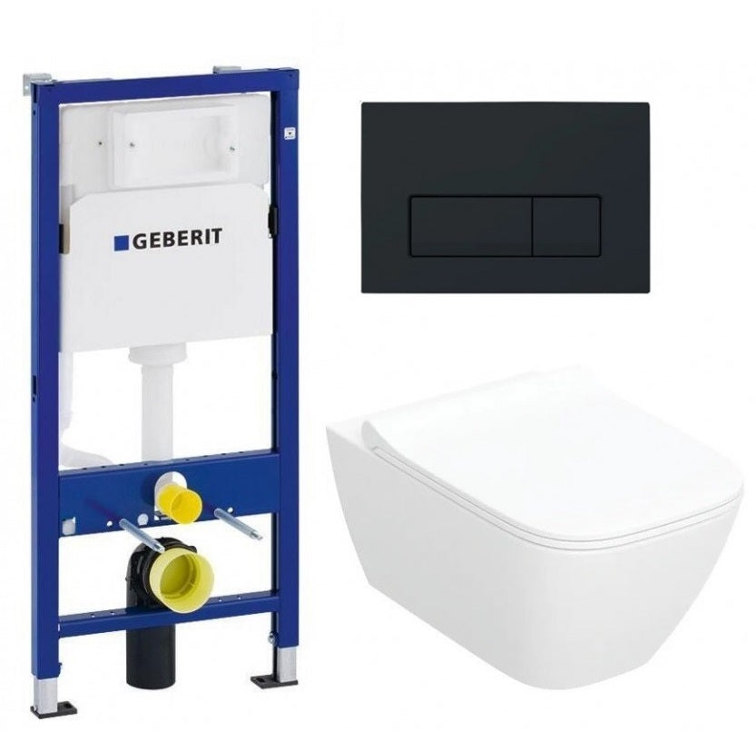 GEBERIT Delta50 Black с тоалетна Geberit Smyle Rimfree - монтажна структура Duofix Delta и бутон черен мат в онлайн магазин KERANOVA