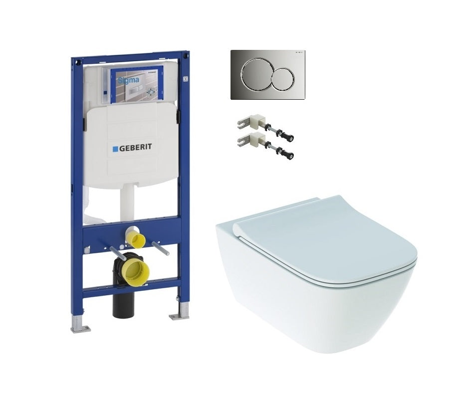 GEBERIT Sigma01 Chrome с тоалетна Geberit Smyle Rimfree комплект вградена структура Duofix Sigma и Rimfree чиния за KERANOVA онлайн магазин