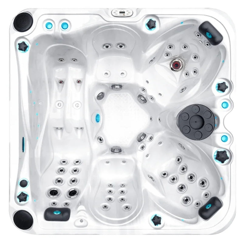Solace 213x213 см. бяла 5-местна хидромасажна вана с 4 седящи и 1 лежащо място, 50 джетa, Aqua Rolling Massage – KERANOVA