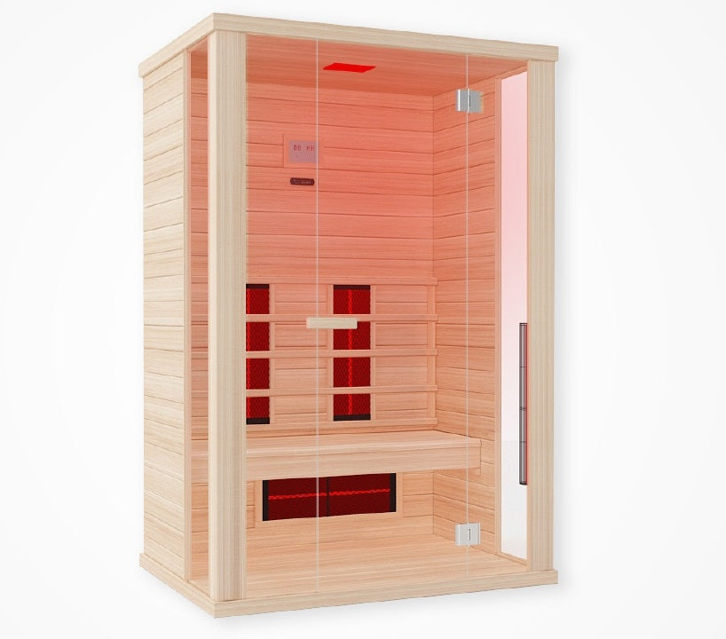 Сауна Solaris 131,4х99,3х194 см. инфрачервена двойна сауна HEMLOCK с 6мм стъклена врата, RGB хромотерапия, Bluetooth и FM - KERANOVA онлайн магазин