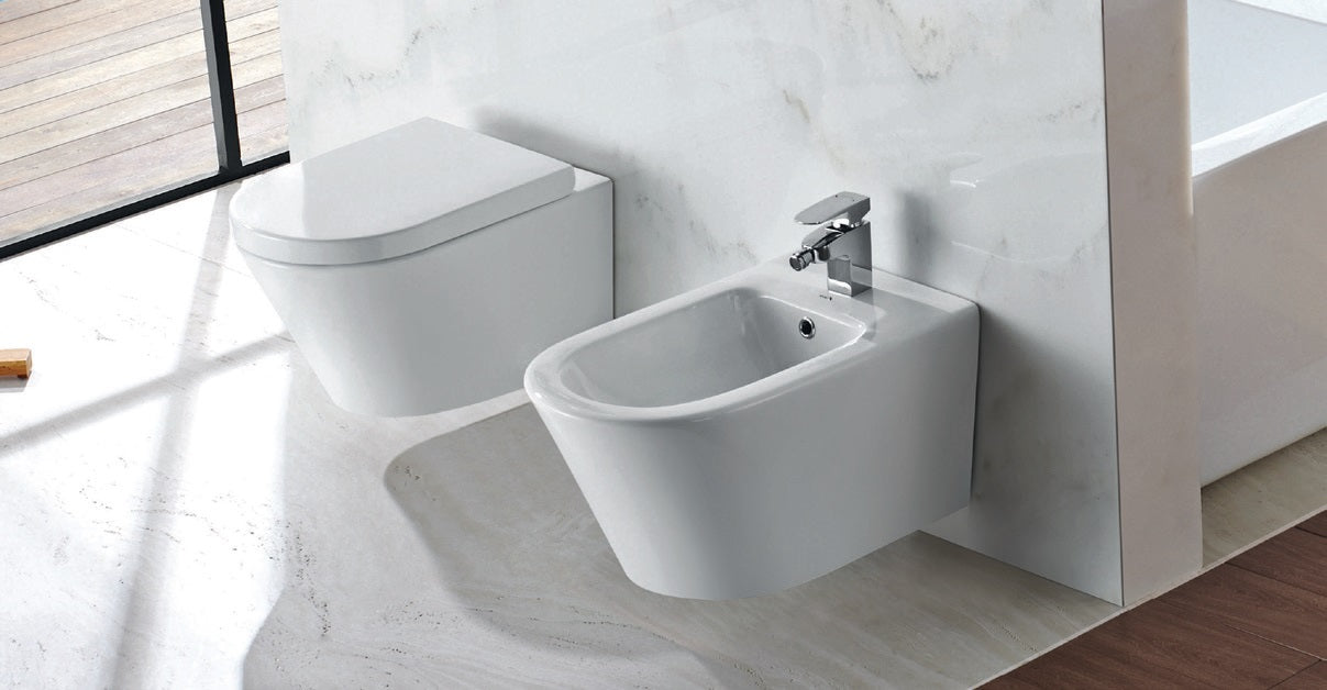 Alt Tag: Конзолно биде Sorrento за стенен монтаж в онлайн магазин за обзавеждане за бани KERANOVA, бяло съвременно биде