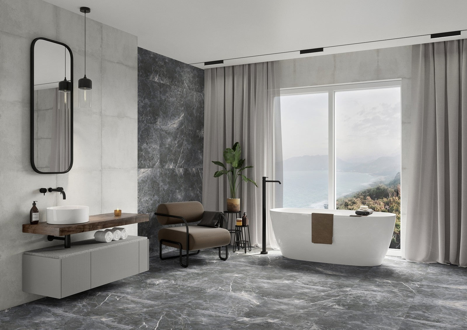 Space 29x89 Cersanit калибровани плочки за баня в сив мраморен ефект - онлайн магазин KERANOVA