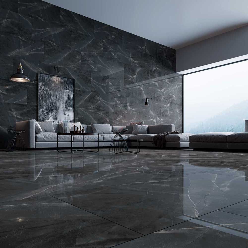 Серия Space Polished 60x120 - Qua Granite - 3 цвята полиран гранитогрес в модерен хол, онлайн магазин за обзавеждане за бани KERANOVA