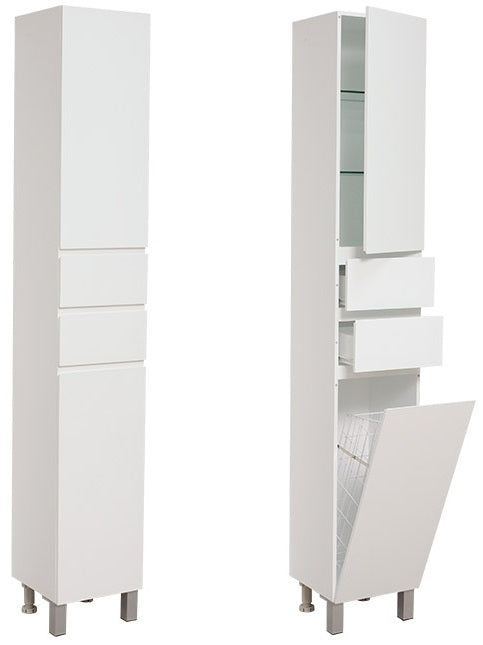 Колона Спарта 30х30х185 см. ПВЦ колона за баня с кош, бял шкаф с чекмеджета и място за пране - онлайн магазин за обзавеждане за бани KERANOVA