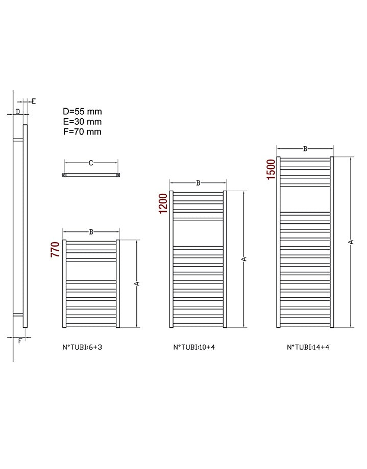 Лири за баня Square White - технически чертеж с размери 770/1200/1500 мм за онлайн магазин за обзавеждане за бани KERANOVA