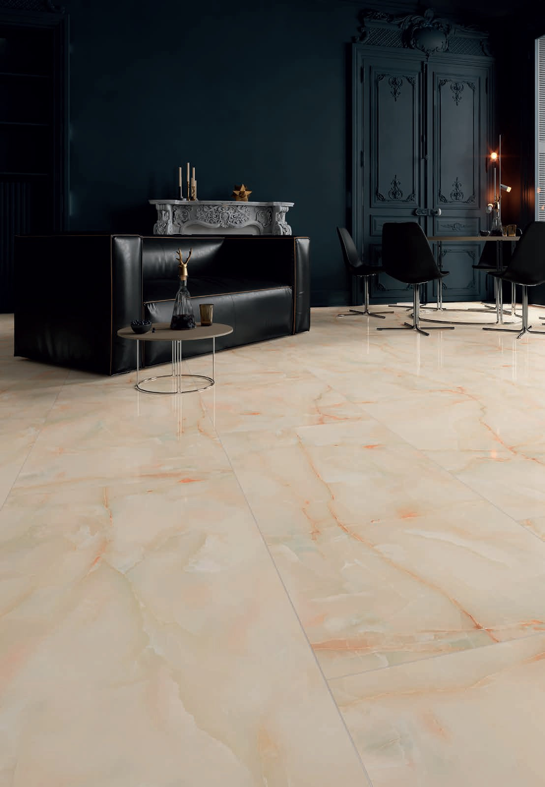 Sun Onyx 60x120 - Qua полиран гранитогрес с мраморен декор в елегантна баня, онлайн магазин за обзавеждане за бани KERANOVA