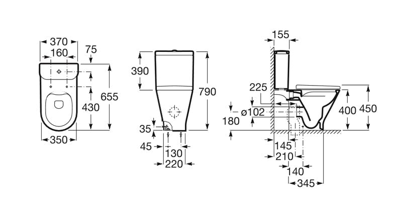 Моноблок The Gap Round Rimless - Roca схема с размери и монтаж, онлайн магазин за обзавеждане за бани KERANOVA