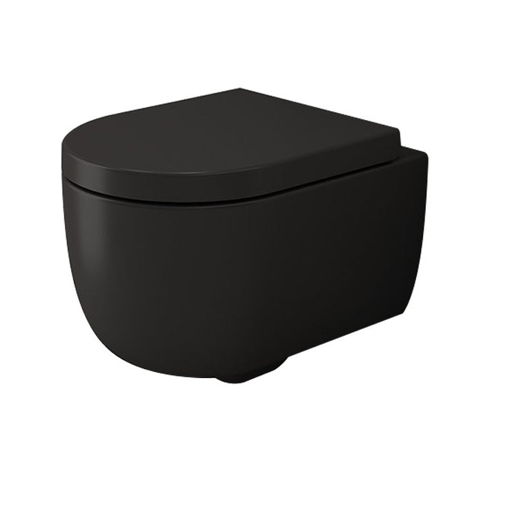 Rimless конзолна тоалетна Tondo - черен мат от онлайн магазин за обзавеждане за бани KERANOVA, със седалка и капак със забавено падане