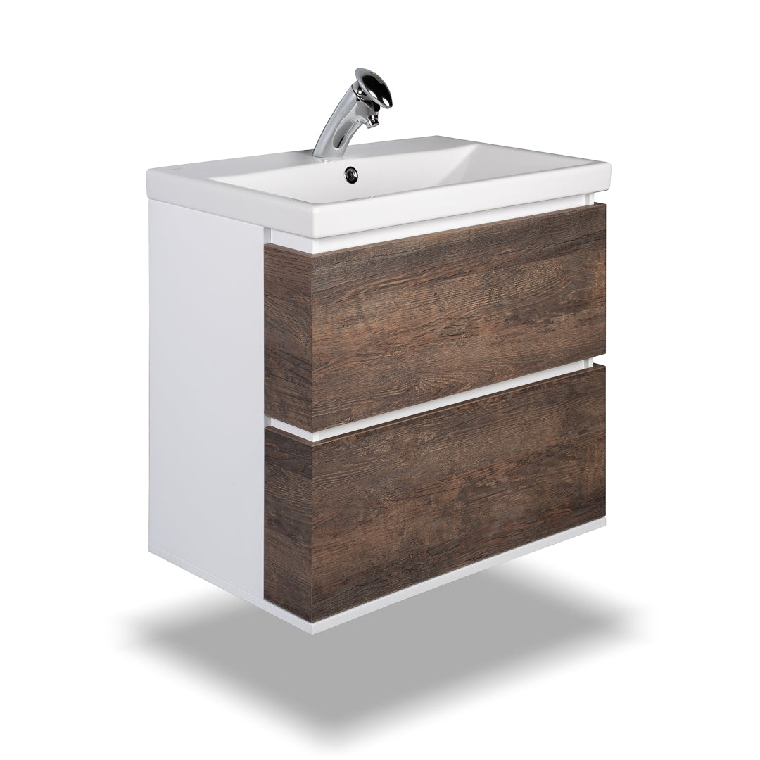 шкав с мивка Теа 70 см. бял PVC шкаф за баня KERANOVA с 2 чекмеджета и порцеланова мивка ELIT, HPL лаковo покритие