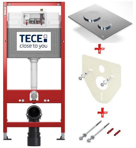 Комплект Tece Loop с хромиран активатор - структура, хром бутон и монтажни елементи за тоалетна KERANOVA
