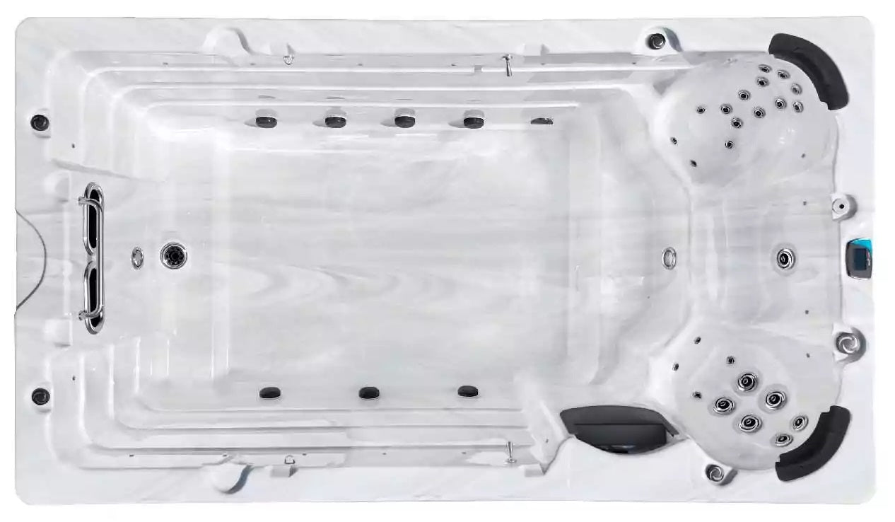 Плувно СПА Thor 400x228 см. бял модел от Viking Spas за KERANOVA – компактен swim spa с хидромасаж и насрещно течение