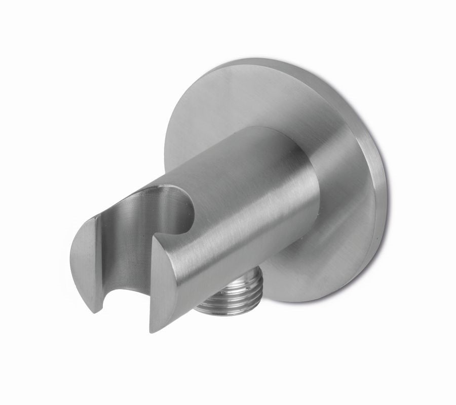 Вграден сет Vema Tiber Steel Thermo - неръждаема стомана: неръждаемо стоманено стеново коляно с държач за слушалка, за онлайн магазин KERANOVA