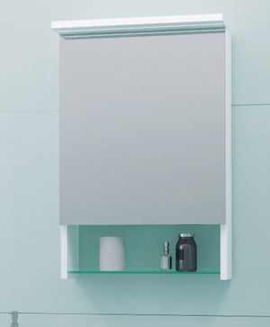 огледален шкаф Tina 50 в бял мат с отворена полица, онлайн магазин за обзавеждане за бани KERANOVA