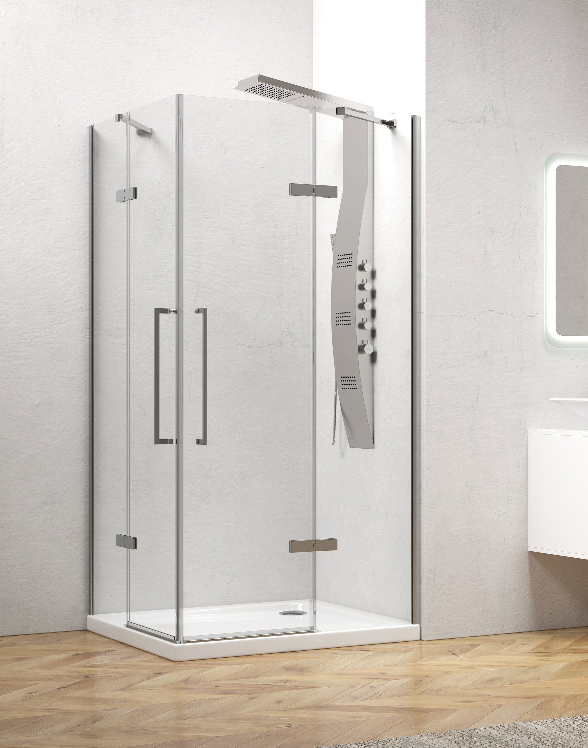 Tinos 100 - 70х140 см. луксозна душ кабина с 2 врати, 8 мм закалено стъкло, анти-калк покритие, месингови крепежи — KERANOVA