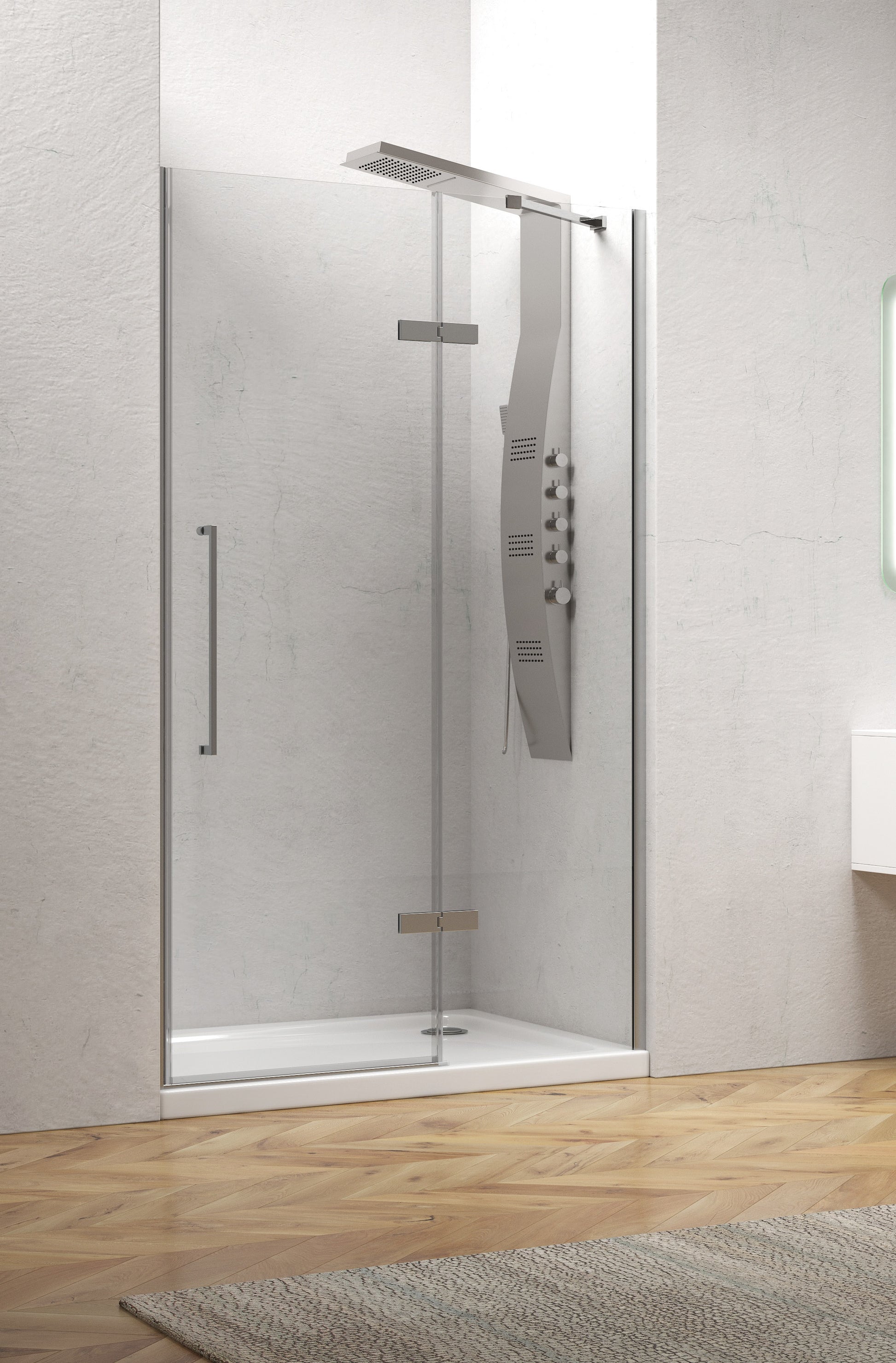 Tinos 400 - 140x200 СМ. стъклен параван за баня с една отваряема и една стационарна част, хромиран профил, 8 мм закалено стъкло - KERANOVA