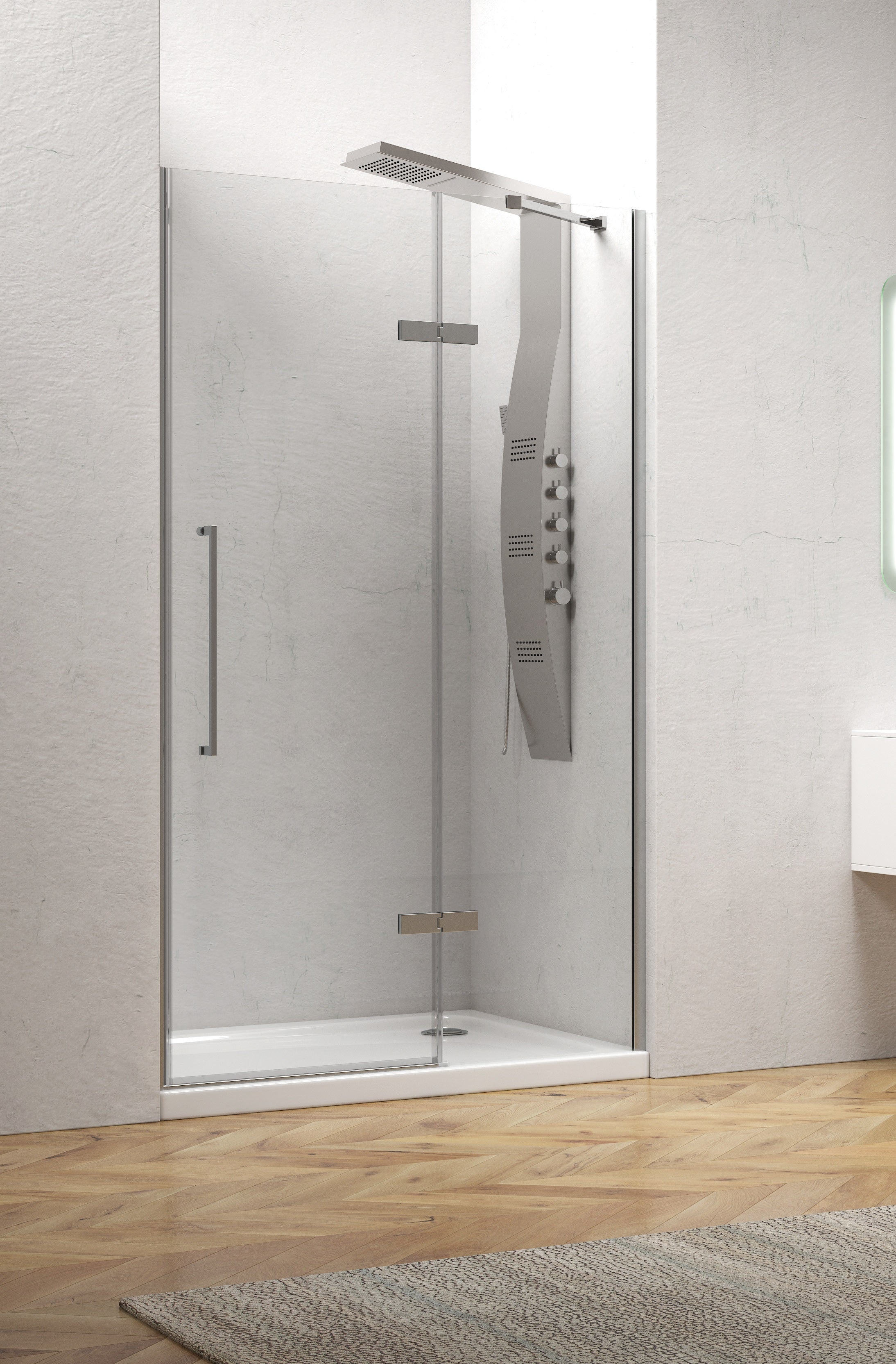 Tinos 400 - 140x200 СМ. стъклен параван за баня с една отваряема и една стационарна част, хромиран профил, 8 мм закалено стъкло - KERANOVA