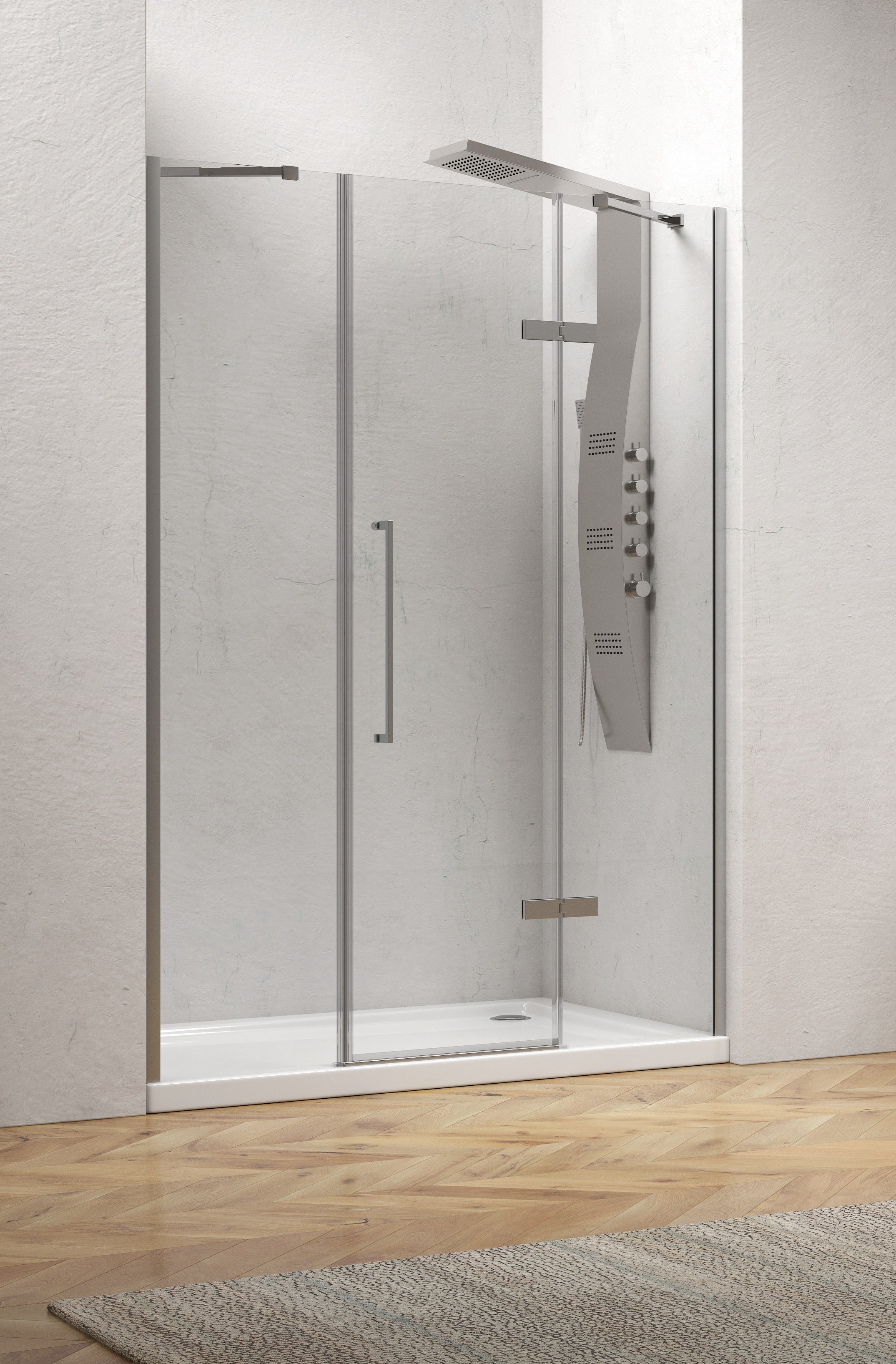 Tinos 600 - 128,5-134 СМ. стъклен параван за баня с една отваряема и две стационарни части, хромиран профил, 8 мм закалено стъкло - KERANOVA