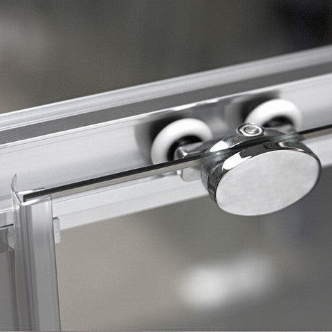 Овална душ кабина с плъзгане Lega Line 90x90 см. - детайл на двойни ролки и алуминиев профил, Rolshield Nanoglass покритие за KERANOVA онлайн магазин