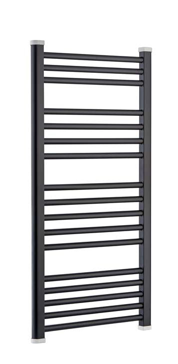 Серия Toprak Black черен стоманен лири за баня с D профил, хоризонтални тръби 21 мм, прахово покритие — KERANOVA онлайн магазин