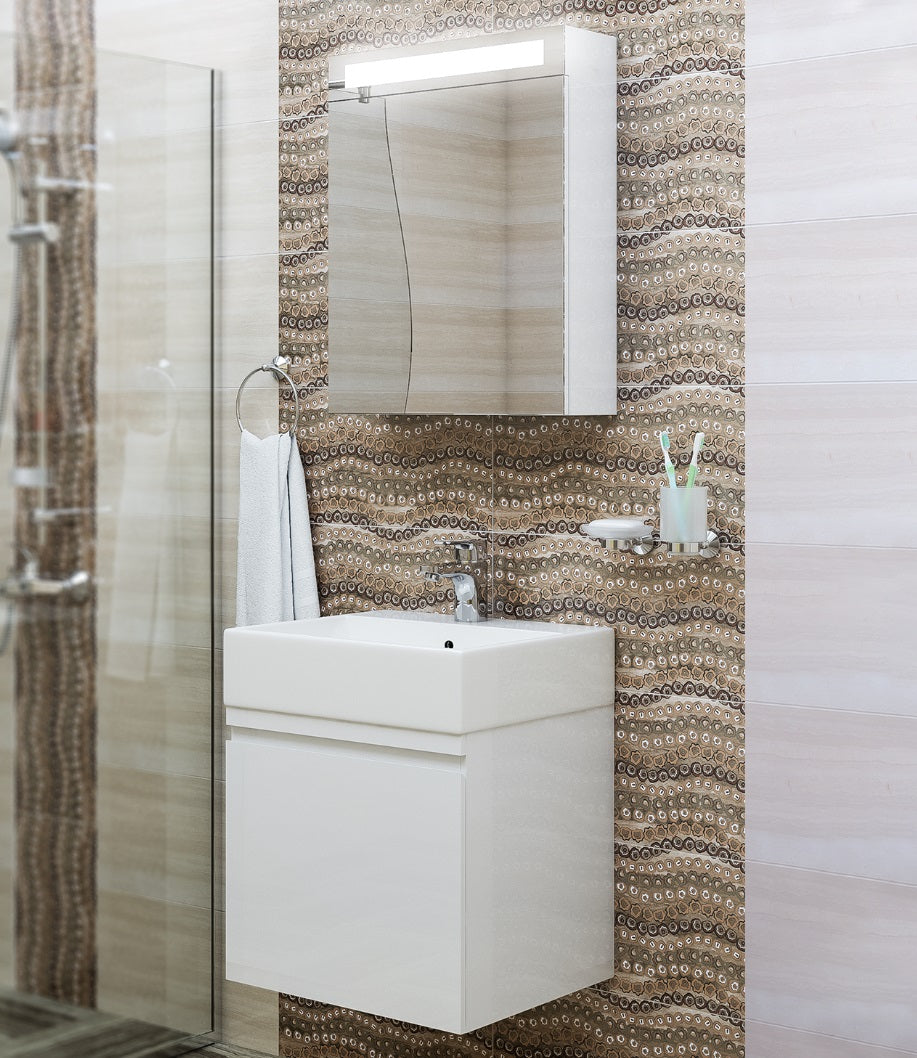Серия Тринити 50 см. бял PVC шкаф и мивка Esvit 500 с огледален шкаф и LED осветление - онлайн магазин за обзавеждане за бани KERANOVA