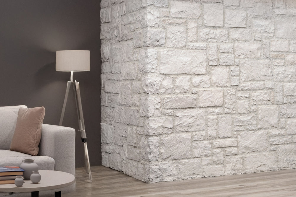 Tuscany - 8 цвята изкуствен камък за облицовка на стени в онлайн магазин за обзавеждане за бани KERANOVA, бяла каменна текстура