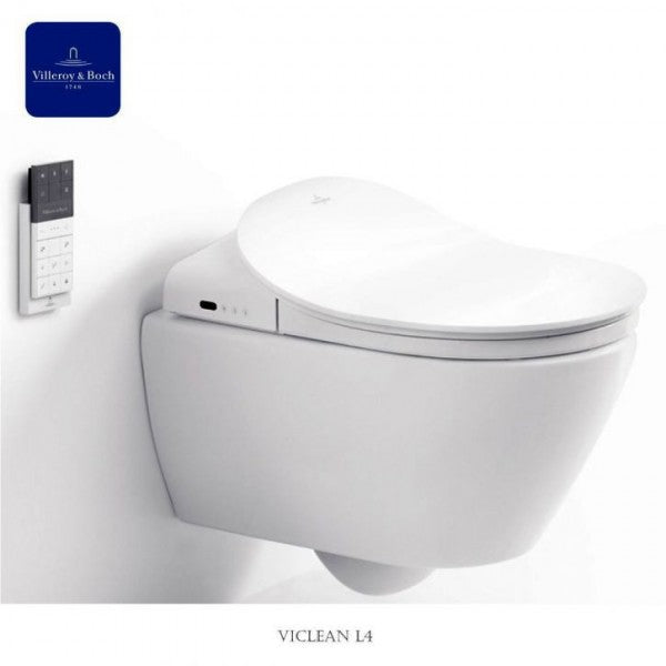 Конзолна тоалетна с дъска биде ViClean - Villeroy&Boch в бял дизайн с дистанционно, отопляема седалка и антибактериално покритие - KERANOVA