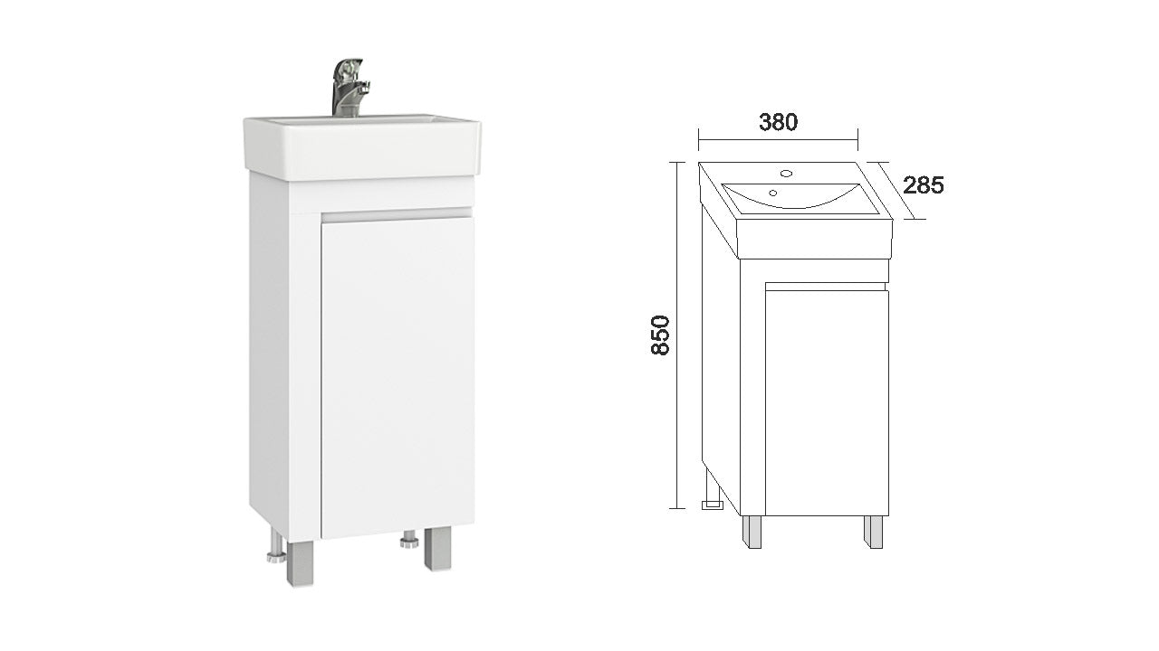 Alt Tag: Шкаф с мивка Вега 38 см. бял PVC шкаф за баня, стилен дизайн за влажни помещения - онлайн магазин за обзавеждане за бани KERANOVA