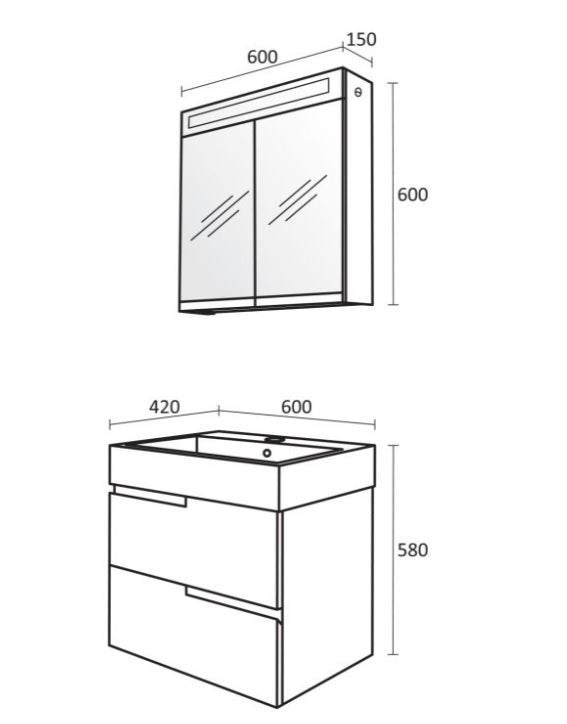 Серия Veloche 60 см. огледален шкаф с LED и мебелна мивка Esvit 60 см за онлайн магазин KERANOVA