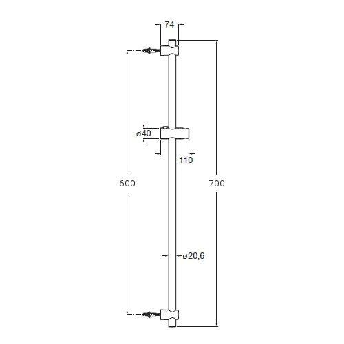 Комплект Victoria XL 3 в 1 Roca - схематичен чертеж тръбно окачване 700 мм с размери, техническа диаграма за баня KERANOVA