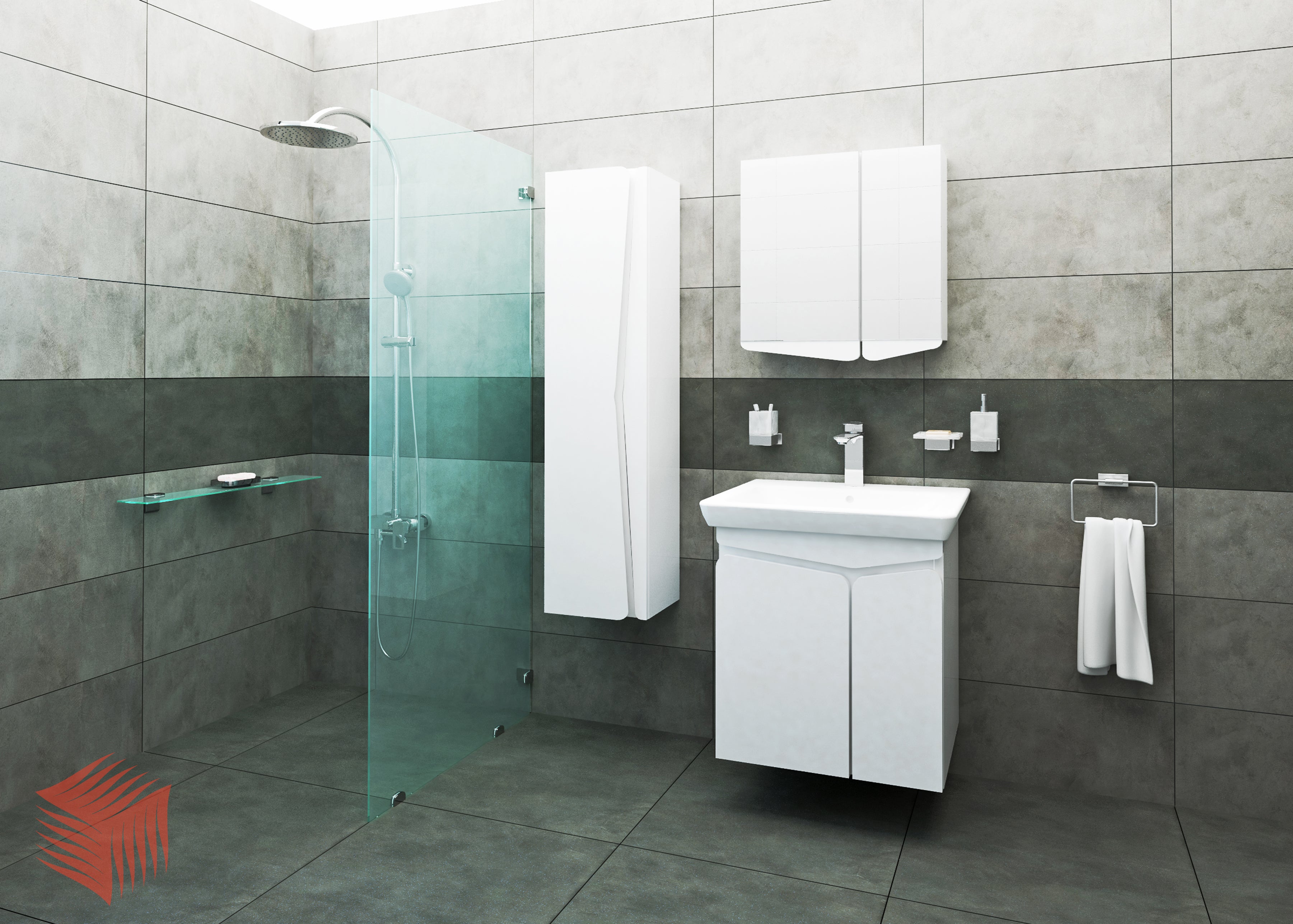 Мебел Виви 60 см. бял гланцов PVC комплект за баня с огледален горен шкаф и порцеланова мивка - KERANOVA онлайн магазин