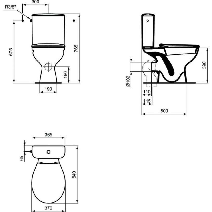Моноблок Ulysse - Vidima технически чертеж с размери за монтаж, онлайн магазин за обзавеждане за бани KERANOVA