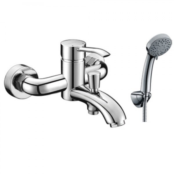Смесител за вана/душ Machhito стенен хром с чучур, слушалка, шлаух и държач — онлайн магазин KERANOVA