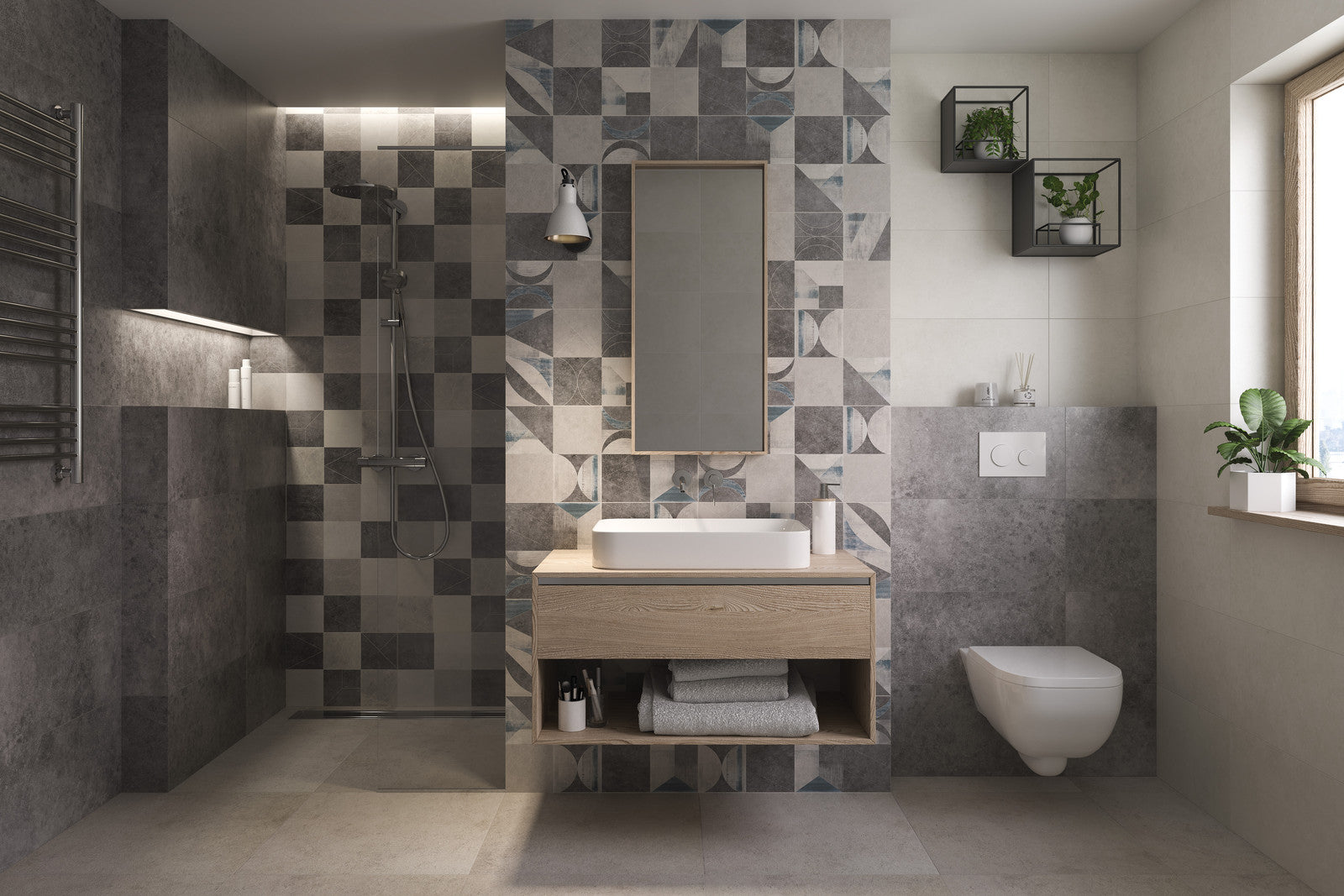 Баня Zone 30x60 см. плочки от Полша за онлайн магазин KERANOVA – модерна баня с вана, мивка и декоративни 30x60 см плочки